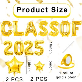 Class of 2025 Balloons with Star - 16 Inch Gold Graduation Balloons for High School College Grad Graduation Party Decorations