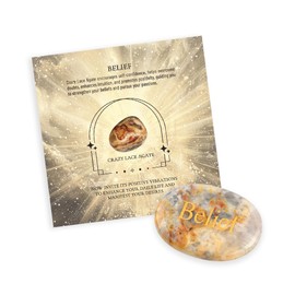 Crazy Lace Agate Engraved Inspirational Stones Natural Healing Crystal Belief Stone - Worry Stone for Anxiety and Stress Relief - Palm Stones for Meditation and Soothing Emotions, 1lb, Crystal, crazy