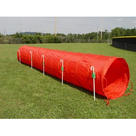 14' Dog Agility Tunnel (Red) with 6 J-Shape Metal Stakes