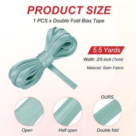 MECCANIXITY Double Fold Bias Tape for Sewing 2/5 Inch x 5.5 Yards Satin Pre-fold Continuous Binding Tape for Seaming Quilting Hemming Binding DIY Crafts, Gray Green