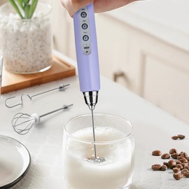 Sakgos Milk Frother Handheld Rechargeable - Electric Whisk 3 Speed Adjustable, Coffee Frother Wand with 3 Stainless Whisks, Electric Foam Maker, Drink Mixer Blender for Latte Cappuccino Matcha Egg