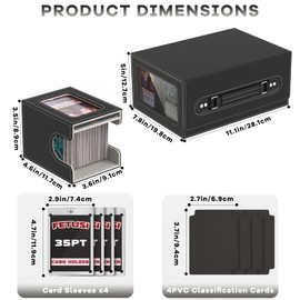 Card Deck Box for MTG with Commander Display, 4 in 1 Card Storage Box Fits 400+ Double-sleeved Cards,Removable Trading Cards Storage Box for TCG,4 Magnetic Card Holders,4 Dividers (Black & Gray)