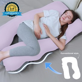 Lovely Care Pregnancy Pillows for Sleeping - Removable Cooling Cover J+i Shaped Full Body Pillow - Support for Back, Legs, Belly, HIPS - 57 Inch Maternity Pillow for Women - Purple