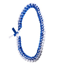 BNQL Hawaiian Kukui Nut Lei Necklace Graduation Leis Chunky Beaded Necklace with Ribbon Graduation Gifts for Her Him (Graduation Lei Blue White)
