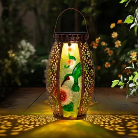 Gifts for Women Mom Grandma, Outdoor Solar Lantern-Waterproof Hummingbird Hanging Metal Decorative Lights for Patio Table Garden Pathway Yard with Super Bright Warm White LED,Large Solar Panels