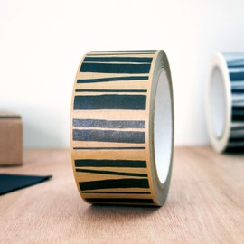 INKKIN Striped Pattern Paper Packing Tape (50mm) (Black/Brown)
