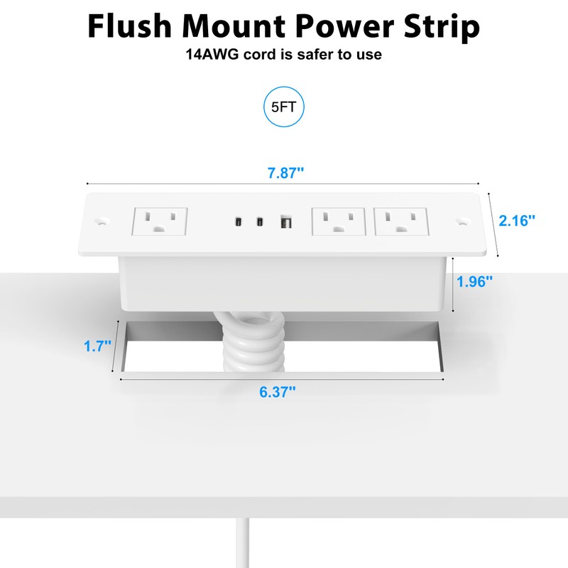 Furniture Drawer Outlet, Recessed Power Strip with (3) PD 20W