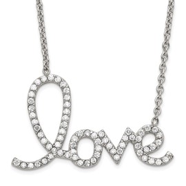 Real Stainless Steel Love with CZ Cubic Zirconia Pendant Necklace Charm Chain - with Secure Lobster Lock Clasp 18"