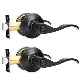 GOBEKOR 2 Pack Privacy Lever Door Handle with Lock - Modern Black Door Levers