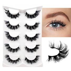 5 Pairs Russian Strip 16mm D Curl Lashes, Cat-Eye Lashes Wispy, that Look Like Extensions Volume Eyelashes, Faux Mink False Eyelashes.(5P-L17)