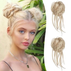 PHOCAS 2PCS Messy Hair Bun Hair Piece Scrunchie Ponytail Hair Extension Curly Space Hair Bun for Women Daily Wedding Dating Use(Medium Blonde)