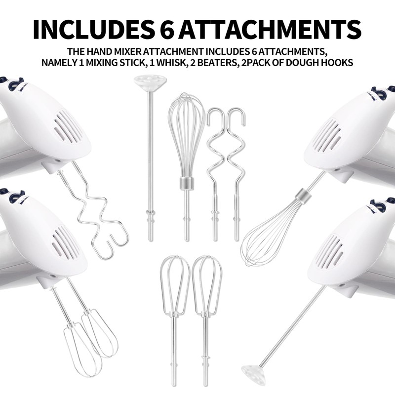 BOXOB 6pcs Hand Mixer Attachments Set, Stainless Steel Dough Hooks