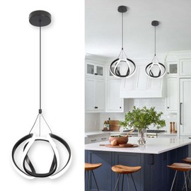 CANEOE Modern Led Pendant Light Fixtures, 5500K Black Pendant Lighting for Kitchen Island, Adjustable Height Hanging Light Fixtures for Dining Room Bedroom Living Room Foyer, 1 Pack