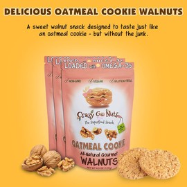 Crazy Go Nuts Walnuts - Oatmeal Cookie, 4.5 oz (3-Pack) - Healthy Snacks, Vegan, Gluten Free, Superfood - Natural, Non-GMO, ALA, Omega 3 Fatty Acids, Good Fats, and Antioxidants
