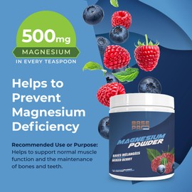 Magnesium Powder – Mixed Berry Flavour | Base Pro Nutrition | 500mg Mg | Magnesium Drink | 60 Servings per Jar | 300g