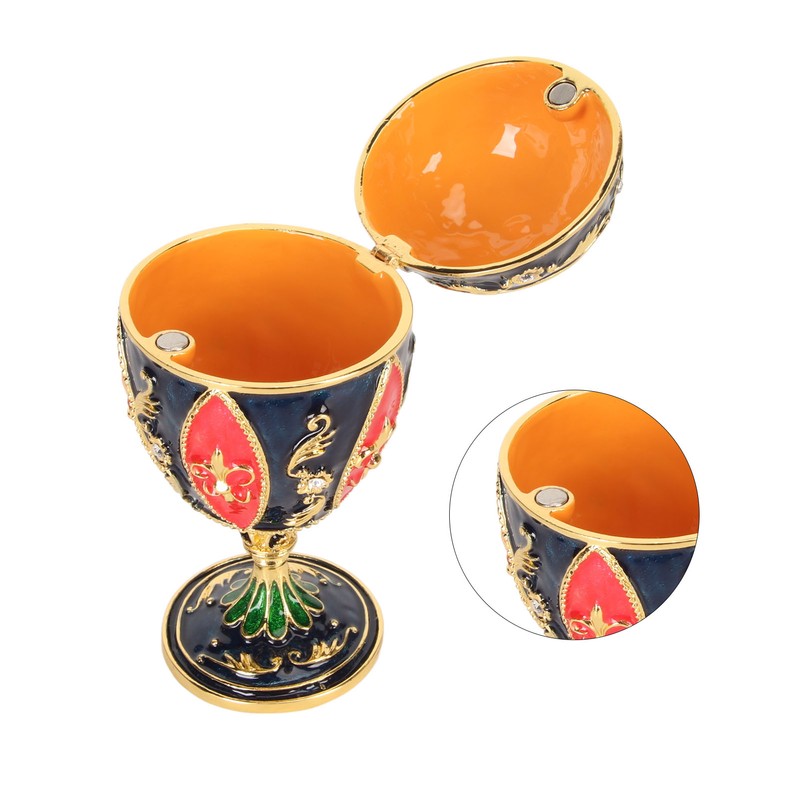 Egg Shaped Trinket Boxes Rhinestones Inlay Hand Painted Enamel Delicate