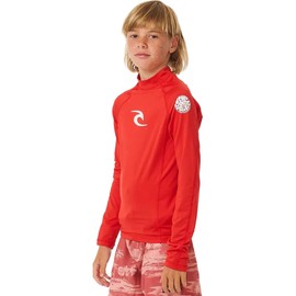 RIP CURL Boys Brand Wave UPF Long Sleeve Rash Vest Top - Red - UV Sun Protection and SPF Properties
