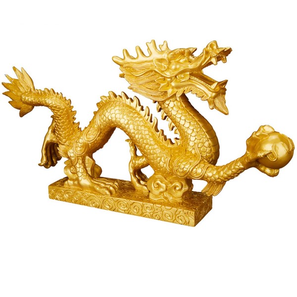 NOELAMOUR Dragon Figurine Gold Feng Shui Entrance Lucky Charm Dragon Interior Object Figurine Gold Color (9.1 x 1.8 x 4.7 x 4.7 inches (12 cm)