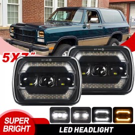 Uni-shine Pair 5x7" 7x6 Inch LED Headlights For Dodge Ramcharger 1981-1993 W100 W150 W250