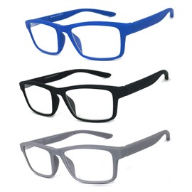 VeryHobby Men Women Retro Square Rubberized Frame Reading Glasses Spring Hinges (3 Pairs - Blue/Black/Grey, 1.00)