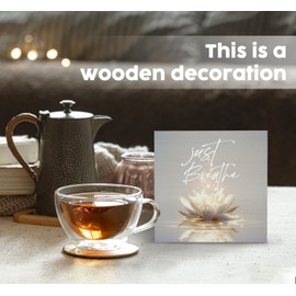 Nitelat Lotus Flower Meditation Decor Signs, Just Breathe Lily Lotus Flower Room Decorations, Meditation Wood Decoration Home Decor For Zen Yoga Room Bedroom Desk Table Shelf 5x5 Inch