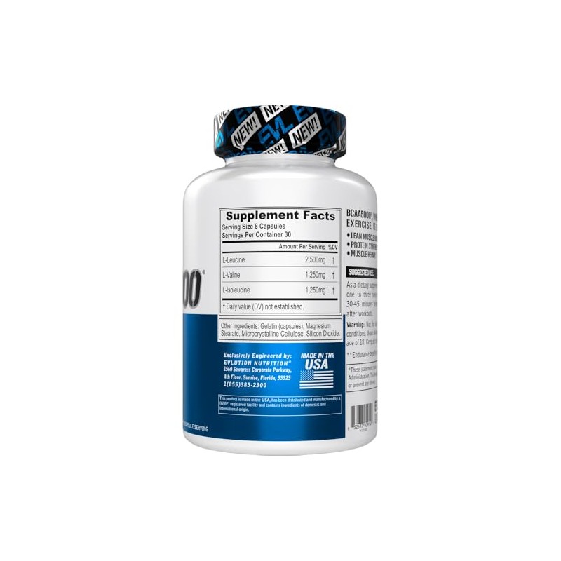 Evlution Nutrition BCAA5000, Branched Chain Amino Acids, Capsules with 5