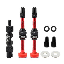 MUQZI Tubeless Presta Valve Stem Kits - No Leak Bike Tubeless Valve Stems with Integrated Valve Core Remover Tool and Alloy Presta Valve Stem Caps for Bicycle, Red (60 mm)