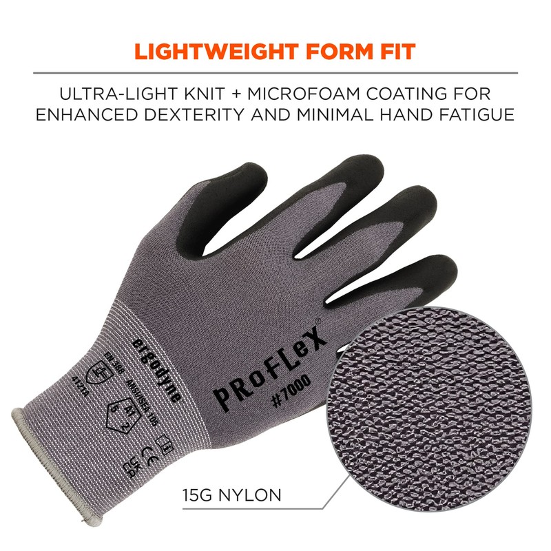 Ergodyne ProFlex 7000 Nitrile Coated Work Gloves, Foam Nitrile Palms