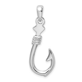 IceCarats 925 Sterling Silver Hawaiian Fish Hook Rope Necklace Chain Pendant Charm 35mm x 12.5mm Only