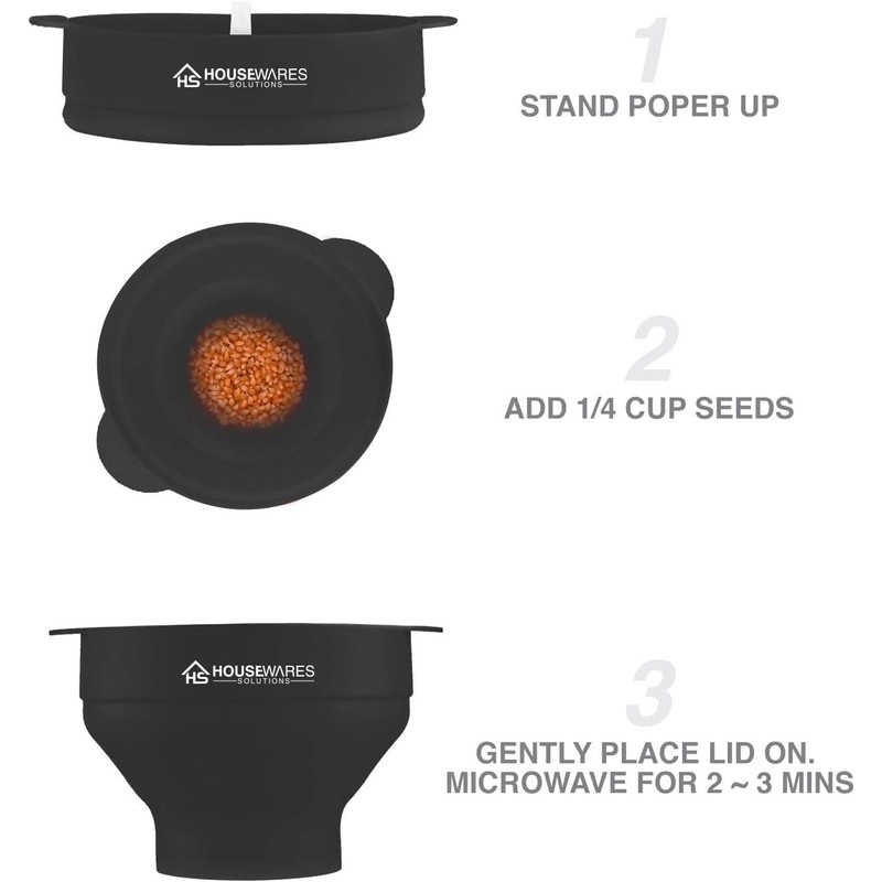 Collapsible Silicone Microwave Hot Air Popcorn Popper Bowl With Lid