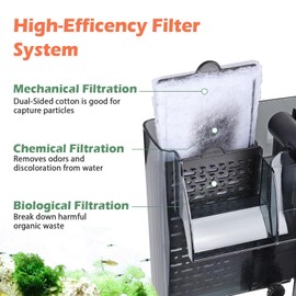 hygger Hang On Back Filter for 5-15 Gallon Fish Tank Hang-Over Back Filter with Adjustable Water Flow Extendable Intake Tube External Power Filter