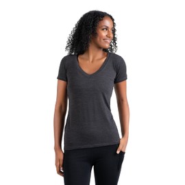 Women's Merino V-Neck T-Shirt by Woolly | RWS Certified | Soft, Stink Free, Seattle Designed - Charcoal Grey - M