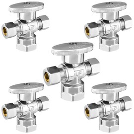 HeSun 5-PCs Dual Compression Outlet Angle Stop Valve, 1/2" FIP x 3/8" OD Comp x 3/8" OD Comp, 1/4-Turn Shut Off Valve for Bathroom, PEX Chrome Plated Brass