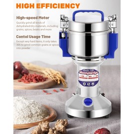 Moongiantgo 500g Grain Mill Grinder Electric High Speed Spice Grinder Flour Mill Stainless Steel Dry Pulverizer for Cereal Grains Spices Herbs Coffee Wheat Corn (500g Upright)