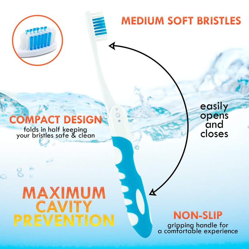 Lingito Travel Folding Toothbrush, Camping Toothbrush Bulk, Medium Bristle (6