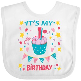 inktastic Colorful Cupcake and Confetti Girls 1st Birthday Baby Bib White 41e0d