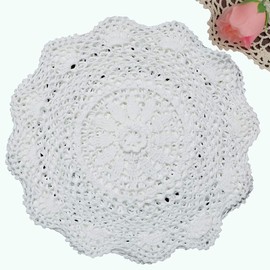 Creative Linens 6PCS 12" Round Crochet Lace Doily White 100% Cotton Handmade, Set of 6 Pieces