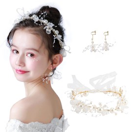 Corona de Cristal Artificial Perla Diadema de Novia con Pendientes para Mujeres Niñas, Tocado de Cristal Floral Accesorios para el Pelo de Novia Comunión Boda Prom Fotografía para Niñas y Mujeres (Blanco)