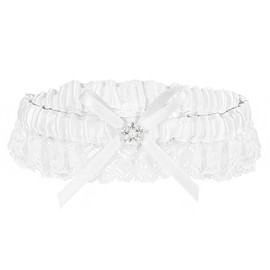 Wedding Garters for Bride, Elegant Satin Bride Garters with Rhinestone Lace Bridal Accessories for Women and Girls(White)