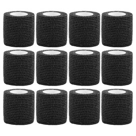 ASelected 12 Rolls Cohesive Bandage 2 Inch,5 Yards,5M Self Adherent Sport Wrap Tape,Breathable Athletic Tape,Bandage Tape for Wrist Ankle Sprain Swelling Breathable Elastic Pet Bandage Grip Black