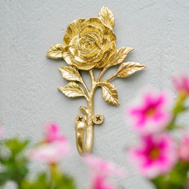6 Funpop: 2 Pieces of Golden Rose Wall Hooks. Heavy - Duty Metal Ornament Hooks for Hanging Coats, Backpack, Towel and Key. 3D Flower Ornate Style for Home Decor