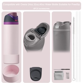 6 Pcs Accessories Fit for Owala Cup 24-40oz,1 Boot,2 Replacement Straws,1 Straw Brush,1 Lid Stopper, 1 Top Button Included, Silicone Boot (Dreamy Field, 32oz)