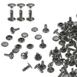 sourcing map 60 Sets Double Cap Leather Rivets, 8x10mm Round Cap Tubular Metal Studs Leather Crafting Rivets for Fabric Belt Pet Collar Boot Bag Repair and Decoration, Gunmetal