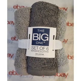 The Big One Washcloths Face Cloths 6 Pack 100% Cotton Gray 13" x 13" Bathware