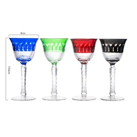 The Wine Savant Crystal Italian Multicolor Design Glasses -Set of 4 Tall Wine Glasses 6.7oz 7.7" H Venetian Italian Style Red, Blue, Green, Brown Glasses, Great for Dinner Parties, Bars & Weddings