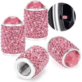 ToBeQueen Bling Pink Tire Valve Caps, 4 Pack Handmade Crystal Rhinestone Diamond Pink Sparkly Tire cCover Universal Dustproof Light Pink Car Accessories for Car/SUV/Motorcycle/Bike(Pink)