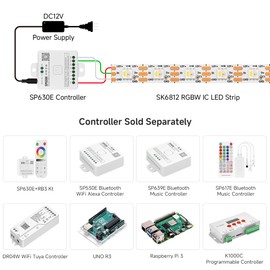 BTF-LIGHTING SK6812(Similar WS2812B) RGBW RGB+Cool White(6000K) Individually Addressable DC12V 16.4FT 60LED/Pixels/m 4 Colors in 1 Light Dream Color LED Strip IP65 White PCB(No Adapter or Controller)