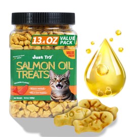 Just Try 13.4 OZ Cat Grass Treats Salmon Oil Natural Salmon Kitten Healthy Cat Treats Training Biscuits Snacks Fish Oil Omega 3 Supplements for Cats Joint Support & Skin Coat Health