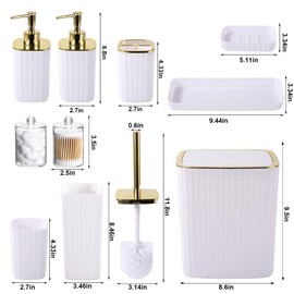 XLHOMO Bathroom Accessories Set - Gorgeous Bathroom Set, 10PC White Bathroom Accessory Set, Toilet Brush, Trash Can, Qtip Holder Dispenser & Soap Dispenser