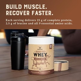 100% Grass Fed Whey Chocolate Protein Powder – Only Four Ingrediants, Absolutely Nothing Artificial – 25g of Grass Fed Whey Protein Per Serving – Clean Post Workout Recovery Powder – 2.84 lbs